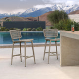 PURPLE LEAF Patio Counter Height Bar Stools Set of 2 Metal Bar Chairs with Back Wicker Woven Stools for Kitchen Island Pool Garden Outdoor Barstools