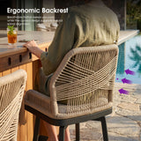 PURPLE LEAF Outdoor Swivel Bar Stools Set of 2 Patio 360° Rotating All-Weather Wicker Stools with Back and Cushion for Outside Backyard Kitchen Bistro Garden Bar
