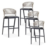 PURPLE LEAF Bar Stool Rattan Bar Stools Counter Stools with Back Metal Bar Height Stool Outdoor Bar Chair for Garden Kitchen