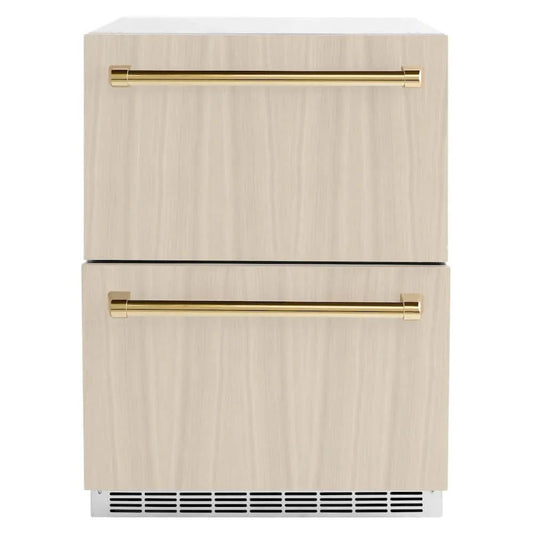 ZLINE 24" Touchstone 168 Can Outdoor-Rated Dual Refrigerator Drawer, Panel Ready Gold, RDSPOZ-24-G