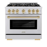 ZLINE 36" Select Dual Fuel Range Gas Cooktop Electric Convection Oven DuraSnow® Stainless Steel Gold HDRSZ-36-G