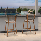 PURPLE LEAF Patio Counter Height Bar Stools Set of 2 Metal Bar Chairs with Back Wicker Woven Stools for Kitchen Island Pool Garden Outdoor Barstools