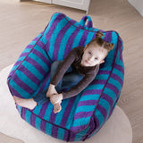 MAXYOYO Kids Bean Bag Chair, Sherpa Bean Bag Couch with Decorative Edges for children's room (Stripe Blue)