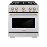 ZLINE 30" Select Dual Fuel Range Gas Cooktop Electric Convection Oven DuraSnow® Stainless Steel Champagne Bronze HDRSZ-30-CB