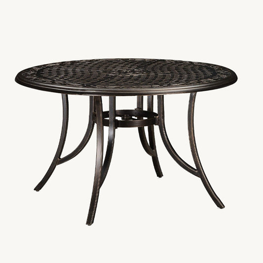 PURPLE LEAF Cast Aluminum Patio Dining Armchairs and Round Table | Rhombus and Square Lattice Designs