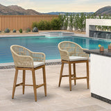 PURPLE LEAF Outdoor Bar Stools Rattan Bar Stools Counter Stools with Back and Cushions  for Patio, Garden, Kitchen