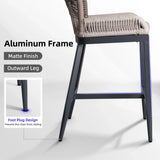 PURPLE LEAF Bar Stools Set of 4 Outdoor Aluminum Barstools with Back Modern Wicker Rattan Boho Garden Pool Patio Bar Chairs