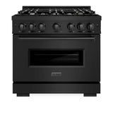 ZLINE 36" Dual Fuel Range, Gas Cooktop, Electric Convection Oven Black Stainless Steel, CDRB-36