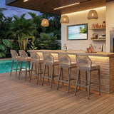 PURPLE LEAF Outdoor Bar Stool Set of 6, Wicker Chairs Bar Chairs with Cushion, All-Weather Patio Furniture kitchen stools