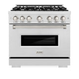 ZLINE 36" Dual Fuel Range, Gas Cooktop, Electric Convection Oven DuraSnow® Stainless Steel, CDRS-36