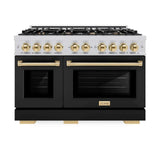 ZLINE 48" Select Dual Fuel Range Gas Cooktop Electric Convection Oven Stainless Steel Black Matte Doors Gold HDRZ-BLM-48-G