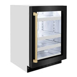 ZLINE 24" Touchstone 151 Can Beverage Fridge Black Stainless Steel Glass Door Champagne Bronze Handle RBSOZ-BS-24-CB