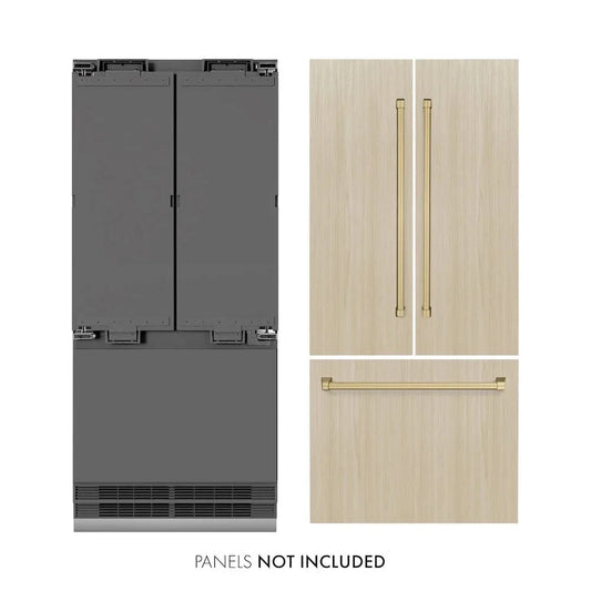 ZLINE 36" Panel Ready Built-In Bottom Freezer Refrigerator,Water Dispenser, Ice Maker,Graphite Gray, Champagne Bronze GRBIVZ-36-CB