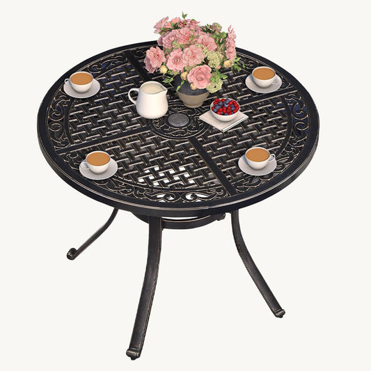 PURPLE LEAF Cast Aluminum Patio Dining Armchairs and Round Table | Rhombus and Square Lattice Designs