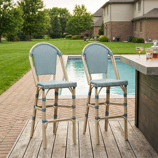 PURPLE LEAF French Counter Height Bar Height Stool Set of 2, Patio Bar Chairs with Back Rattan, French Bistro Set