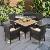5 Piece Patio Wicker Dining Sets For 4, Rattan