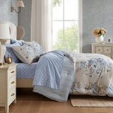 Vintage-Floral Inspired Comforter Set, Beige/Blue