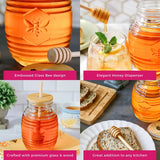 Glass Bee Honey Jar with Dipper Set 24 oz