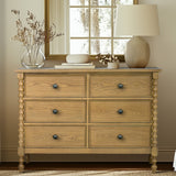 46"W 6-Drawer Small Spindle Wood Dresser, Natural *