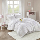 Gold Metallic Printed Plush Comforter Set, White