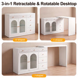 Rotatable L-Shaped Vanity Desk with Led Light, Double Arched