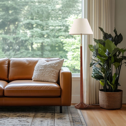 Retro-Inspired Faux Wood Floor Lamp, Brown