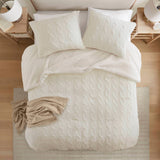 Cable Knit Chenille in Sherpa Reverse Comforter Set, Ivory