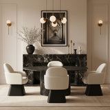 Marlowe - Linen Textured Fabric Upholstered Swivel Dining Arm Chair - Stained Black
