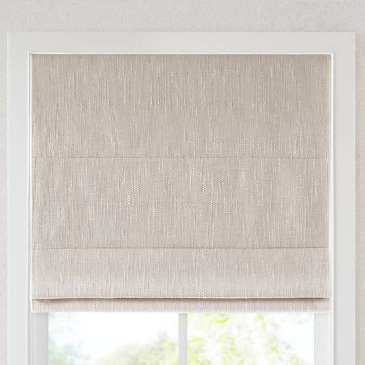 Basketweave Room Darkening Cordless Roman Shade, Ivory