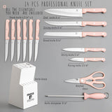 14-Piece Pink Stainless Steel Knife Block Set
