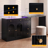 Rotatable L-Shaped Vanity Desk with Led Light, Double Arched