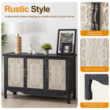 Accent Cabinet Rustic Storage Cabinet with 3 Carved Doors,