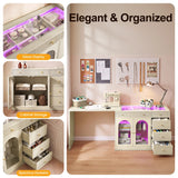 Rotatable L-Shaped Vanity Desk with Led Light, Double Arched