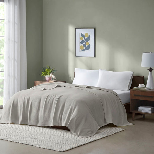 Basketweave All-Season Bedding Blanket, Grey