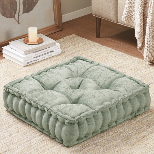 Tufted Chenille Square Floor Pillow Cushion, Desert Sage