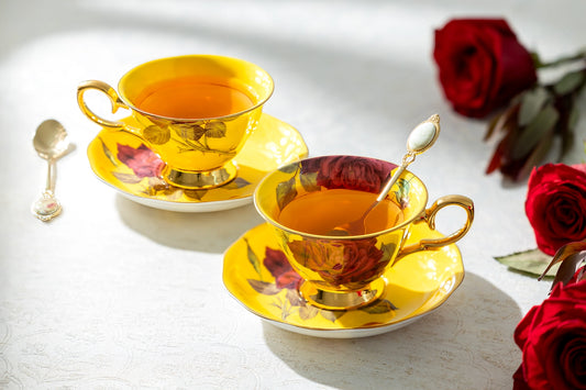 Gold Yellow Rose Bone China Tea Cup & Saucer