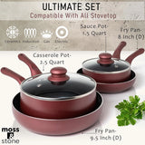 Moss & Stone 6-Piece Nonstick Cookware Set Burgundy