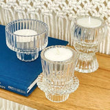 Clear Ribbed Glass Candle Holder Set of 6