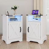 Led Nightstand Set of 2 with Charging Station, Wooden