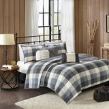 6 Piece Buffalo Plaid Herringbone Reversible Quilt Set, Grey