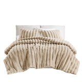 3 Piece Ultra Soft Faux Fur Ribbed Comforter Set, Taupe