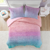 Ombre Shaggy Faux Fur Comforter Set Ombre, Purple
