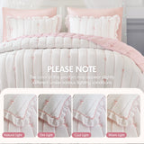 Soft Bow Embroidered Quilt Mini Set, Pink
