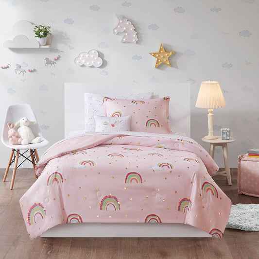 Pink Rainbow Complete Comforter and Sheet Set/Coverlet Set