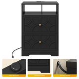 Large Nightstand with 2 Drawers, Side Table with Charging