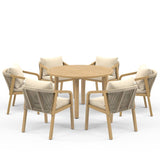 6-Person All Weather Acacia Wood Outdoor Dining Set with Water-Resistant Cushions and Umbrella Hole