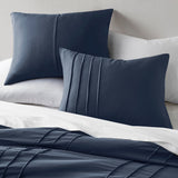 Grid Soft Washed Pinch Pleated Comforter Set, Navy