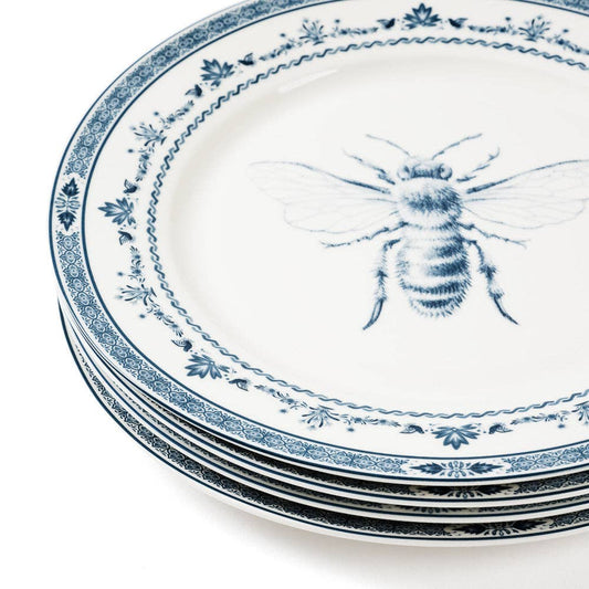 Blue Stallion Farm Blue White Dinner Plates Set of 4