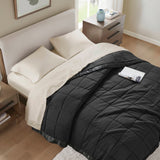 Lightweight Down Alternative Blanket with Satin Trim, Black