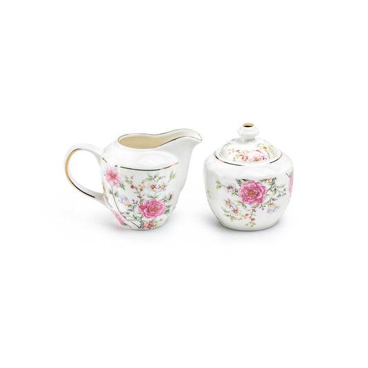 Grace Teaware Pink Camellia Sugar & Creamer Set